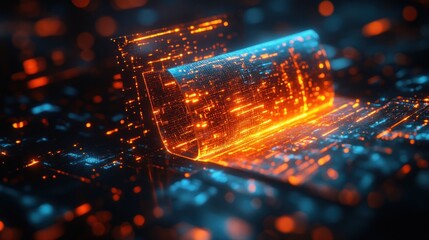 Wall Mural - glowing data scroll unfolding, digital space, tech background, website header