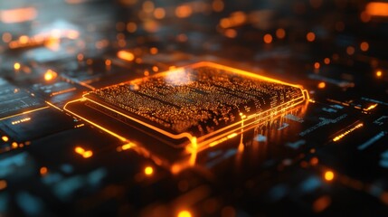 Wall Mural - glowing cpu processing data, circuit board, digital background, tech illustration