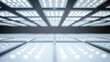 © patternforstock - Abstract perspective of illuminated ceiling panels, creating a grid-like pattern. The lighting is bright and uniform, casting a soft glow.