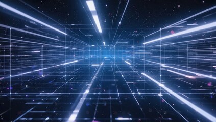Abstract digital tunnel, network pathways, futuristic technology, background image for websites, or presentations