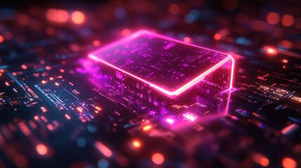 Wall Mural - glowing processor chip on circuit board, futuristic tech background, data processing