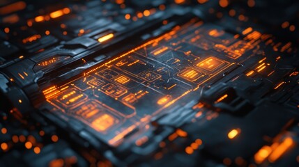 Glowing futuristic circuit board, technological background, data processing, digital art, sci-fi
