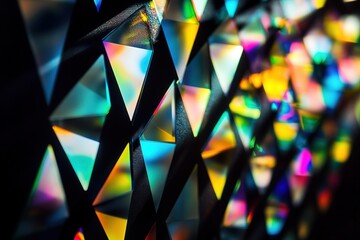 Wall Mural - Prismatic Light Reflections: Abstract Geometric Patterns of Color and Shine, Vibrant Rainbow Hues, Crystal Facets, Sparkling Spectrum, Shimmering Light Show, Kaleidoscopic Design, Bright Glowing      
