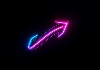 Aufkleber - Shenzhen, China - Unknown Date : Vibrant pink and blue neon arrow glowing against black backdrop. Points diagonally up, creating a futuristic and directional graphic.