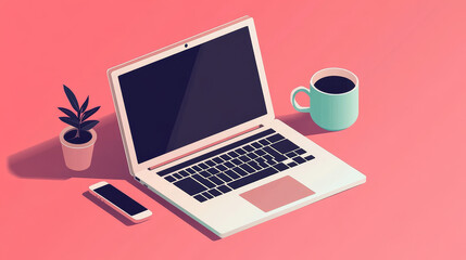 Wall Mural - isometric laptop icon illustration flat design.