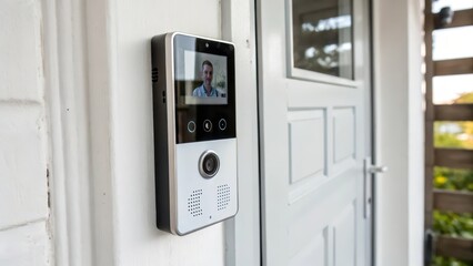 Wall Mural - Smart Doorbell on White Wall