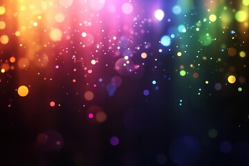 Poster - Rainbow Confetti Explosion on Black: Lens Flare Effect, Festive Celebration Background, Bright Sparkling Lights, Dynamic Energy, Abstract Art, Colorful Party Design, Vibrant Holiday Texture, Magical  