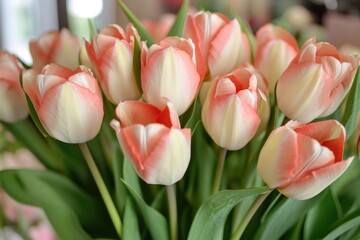 Wall Mural - Fresh bouquet of tulips in a decorative vase, perfect for spring or floral arrangements