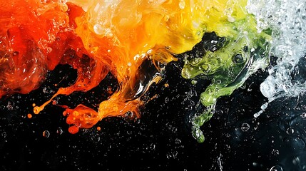 Poster - Vibrant multi-colored liquid splashing on a black background used for abstract design
