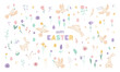 Adorable clip art for traditional Easter holiday. Cute set Easter graphic elements isolated on white background. Colorful collection with rabbits, birds, eggs and spring flowers. Vector illustration