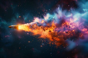 Wall Mural - rocket launch with colorful space explosion.