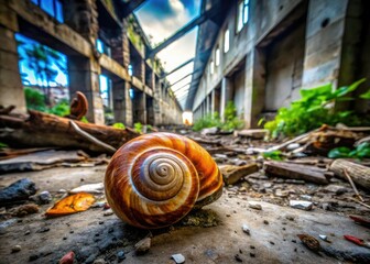 Wall Mural - Decaying concrete, rusted steel, abandoned textures: industrial grunge captured in spiral shell urban exploration photography.