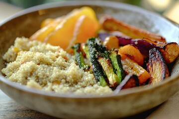 Wall Mural - A colorful bowl filled with various vegetables and rice, perfect for a healthy meal or snack