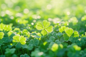 Poster - A close-up shot of a lush green field covered with blooming clovers