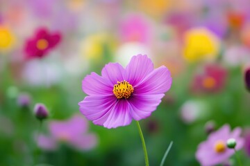 Wall Mural - A close-up shot of a purple flower growing in a green field