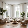 © Teeranan - Modern Beige Living Room with Large Windows and Natural Light