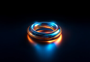 Poster - Shenzhen, China - Unknown Date : A luminous ring glows with vibrant blue and orange light against a dark backdrop, creating a striking contrast and modern aesthetic.