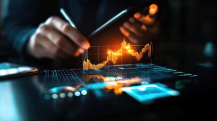 Analyzing financial trends digital workspace infographic corporate environment close-up view data visualization techniques