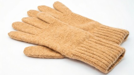 Sticker - Tan Knit Gloves on White Background