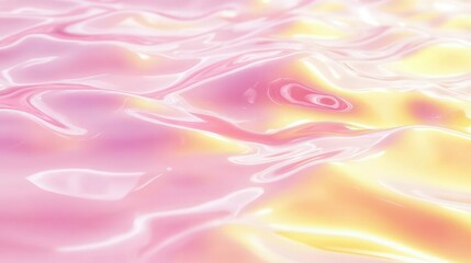 Wall Mural - A dynamic pink and yellow pastel background with soft waves and ripples, resembling reflections on water.