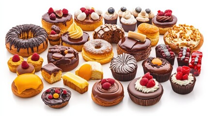 Wall Mural - A vibrant assortment of desserts including cakes, pastries, and sweets arranged artistically