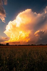 Wall Mural - Dramatic cloud formation at sunset over a field. Use for weather or nature concepts