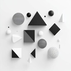 Poster - Abstract Arrangement of Black and White Geometric Shapes on a Clean White Background