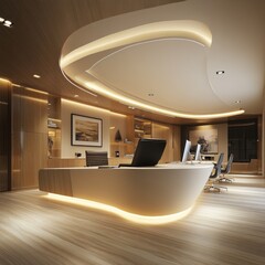 Poster - Modern Office Interior Design: Elegant Wood Accents and Ambient Lighting for a Professional Workspace