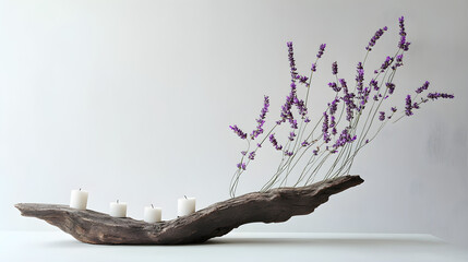 Wall Mural - A flowing Ikebana design with lavender stalks and floating candles