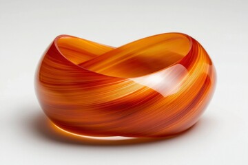 Sticker - Blown glass orange bowl with decorative swirl design on clean white background