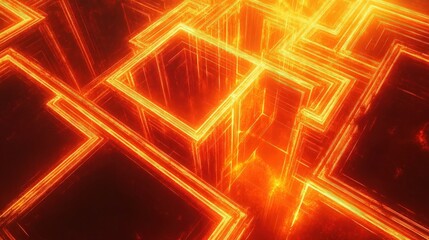 Wall Mural - A radiant fractal composition in fiery orange and crimson, with glowing lines forming complex geometric shapes that intertwine endlessly, reminiscent of a galactic sunrise.