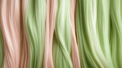 Wall Mural - A realistic wool texture background featuring light green and soft pink fibers arranged in a striped pattern. The subtle variations in thread thickness add an artisanal quality to the design.