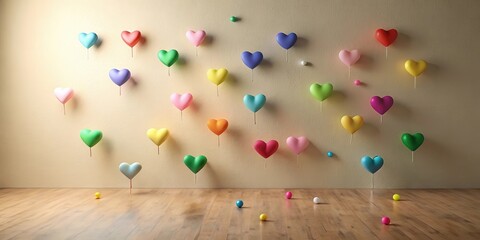 Sticker - Pastel Heart Decorations Adorn a Light Beige Wall in a Room with Wooden Floor