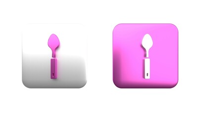 Wall Mural - Colorful Spoon icon isolated on white background. Cooking utensil. Cutlery sign. Square button. 3D render illustration