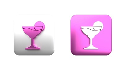 Sticker - Colorful Margarita cocktail glass with lime icon isolated on white background. Square button. 3D render illustration