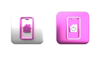 Wall Mural - colorful mobile phone with smart home icon isolated on white background. remote control. square butt