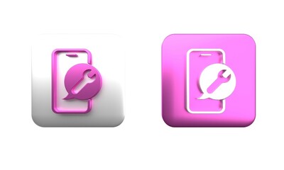 Wall Mural - colorful mobile phone with wrench icon isolated on white background. adjusting, service, setting, ma