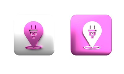 Wall Mural - Colorful Electric plug icon isolated on white background. Concept of connection and disconnection of the electricity. Square button. 3D render illustration