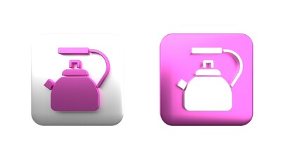 Sticker - Colorful Kettle with handle icon isolated on white background. Teapot icon. Square button. 3D render illustration