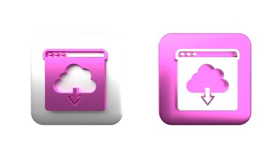 Wall Mural - colorful cloud download icon isolated on white background. square button. 3d render illustration