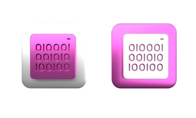 Wall Mural - colorful binary code icon isolated on white background. square button. 3d render illustration