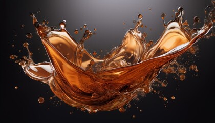 Wall Mural - cascading liquid brown soda or tea splash frozen in an abstract futuristic 3d texture isolat.