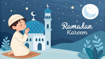 Wall Mural - A Young Heart’s Devotion in the Blue Night Sky of Ramadan