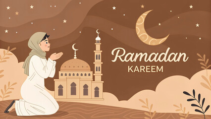 Wall Mural - A Young Girl's Devotion: Praying Under the Stars During the Holy Month of Ramadan