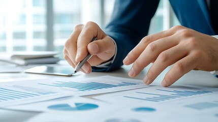 Wall Mural - a professional analyzing charts and graphs on a desk, showcasing data-driven decision-making in a bu