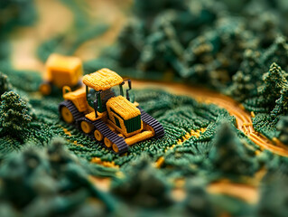 Sticker - Miniature tractor on textured landscape