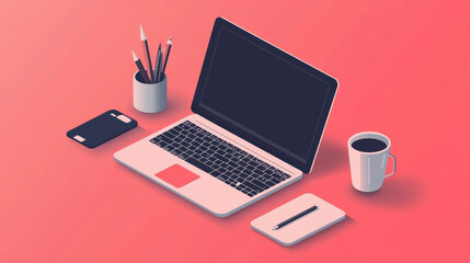 Wall Mural - isometric laptop icon illustration flat design.