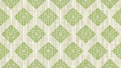 Poster - Elegant Olive Green Diamond Pattern Textile Design Featuring Intricate Floral Motifs on a Subtle Linen Background