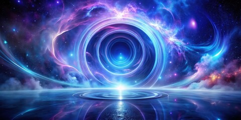 Wall Mural - a celestial ring encircles a calm, reflective expanse, illuminated by a radiant, mystical light sour