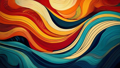Wall Mural - colorful abstract waves with bold geometric patterns in modern art design